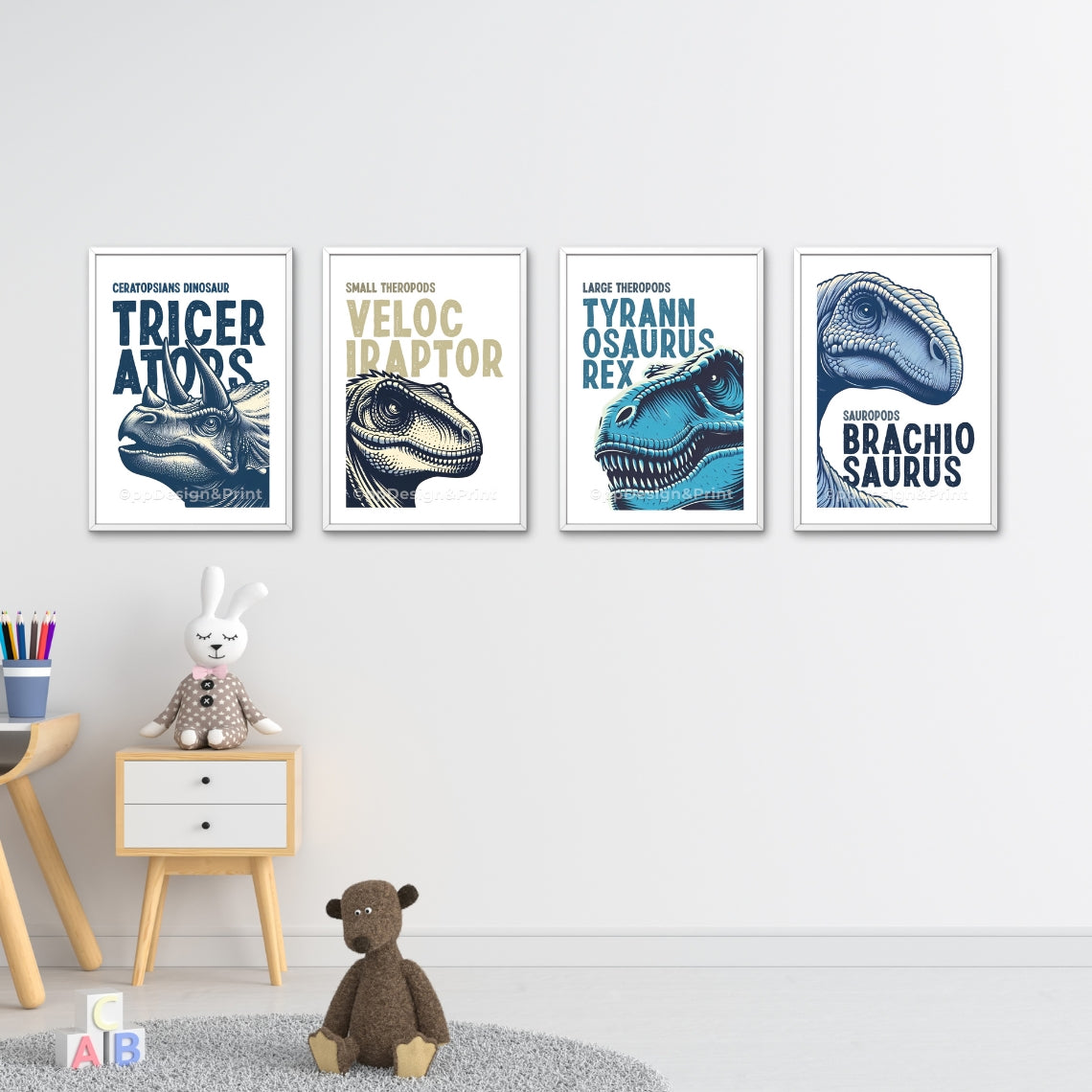 Dinosaur boys room prints Set of 4