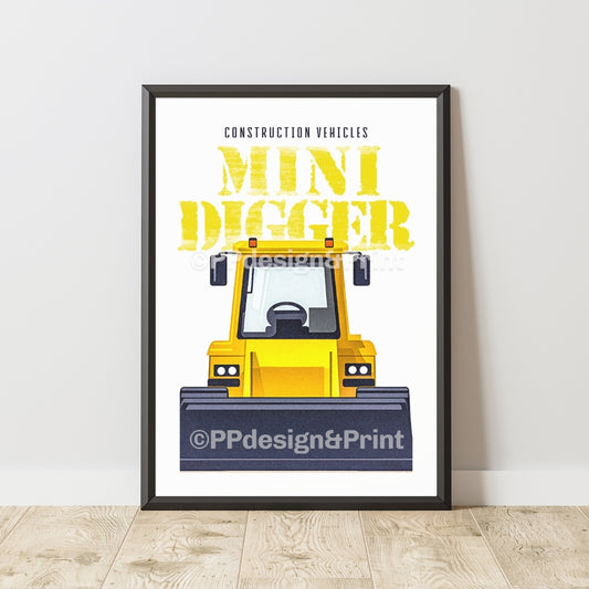 Mini Digger Construction Vehicles Art Print