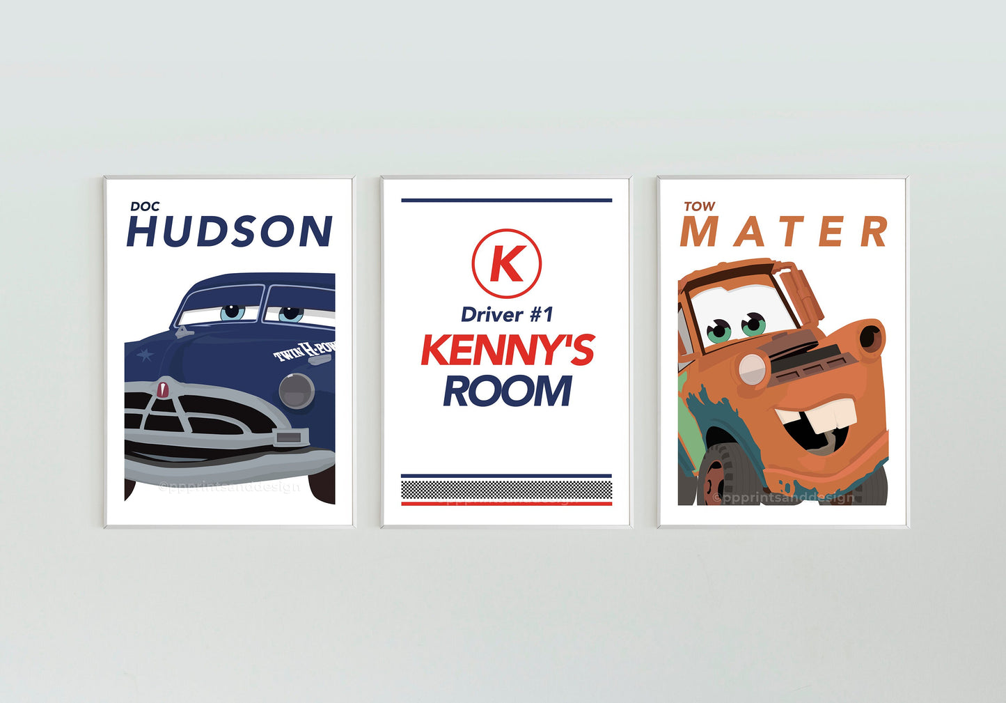 Personalised Set of 3 Cars Prints for Nursery, Lightning McQueen inspired Print for Toddlers Room, Cars Theme Wall Art for Kids gift