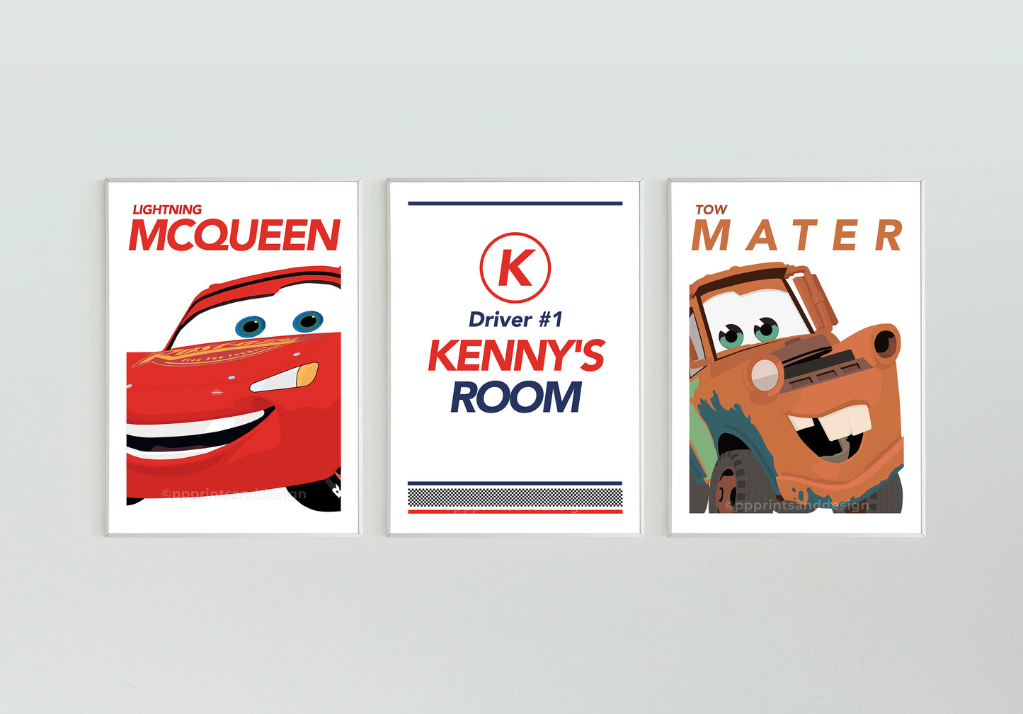 Personalised Set of 3 Cars Prints for Nursery, Lightning McQueen inspired Print for Toddlers Room, Cars Theme Wall Art for Kids gift