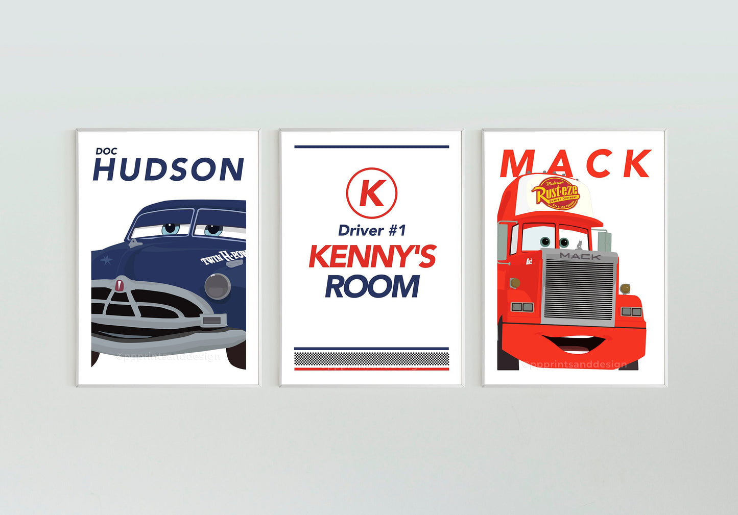 Personalised Set of 3 Cars Prints for Nursery, Lightning McQueen inspired Print for Toddlers Room, Cars Theme Wall Art for Kids gift