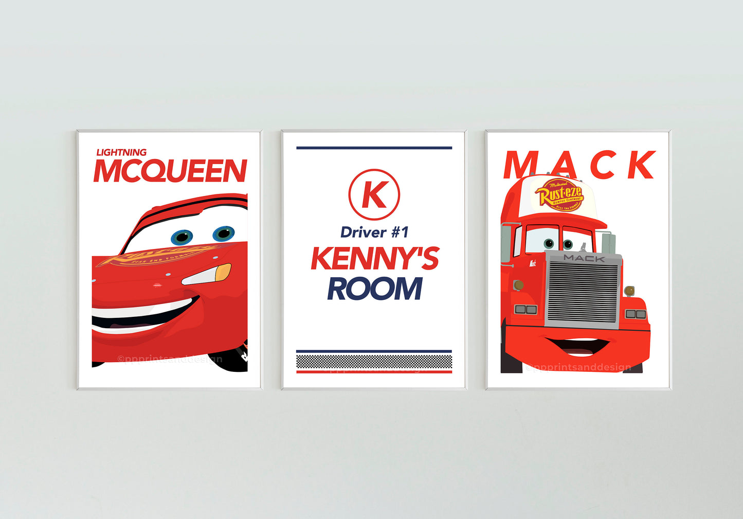 Personalised Set of 3 Cars Prints for Nursery, Lightning McQueen inspired Print for Toddlers Room, Cars Theme Wall Art for Kids gift