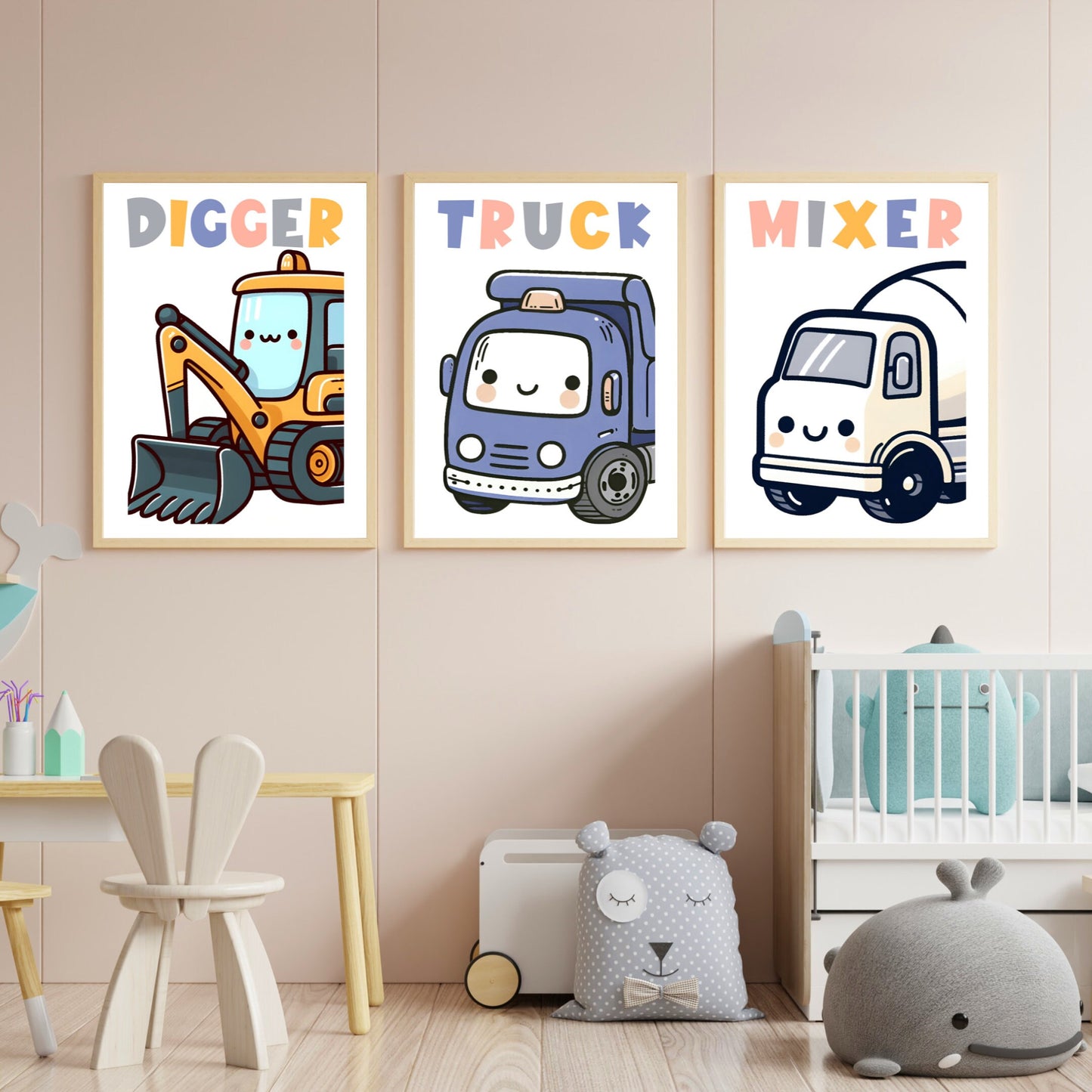 Construction truck nursery prints set of 3