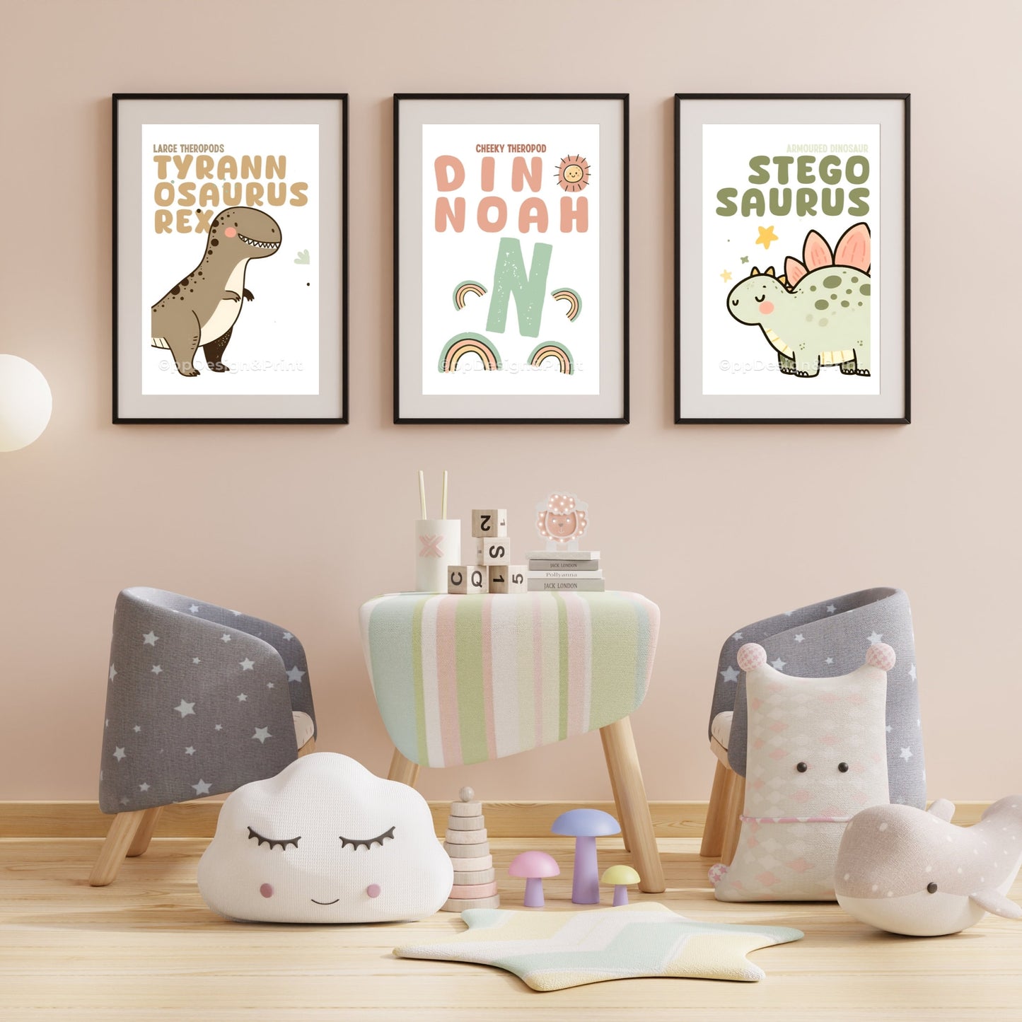 Personalised Dinosaur prints set of 3