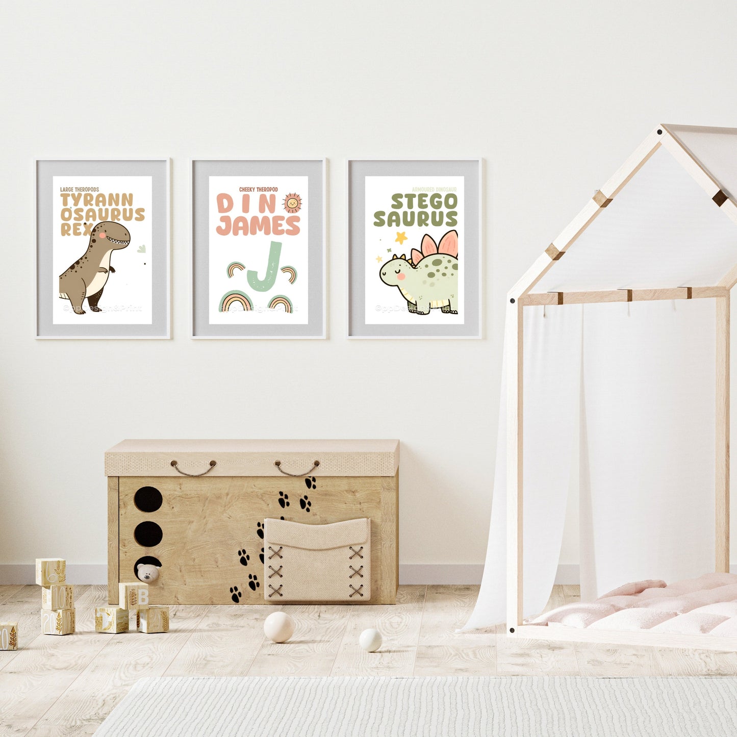 Personalised Dinosaur prints set of 3