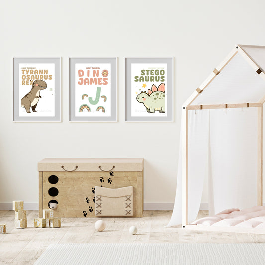 Personalised Dinosaur prints set of 3