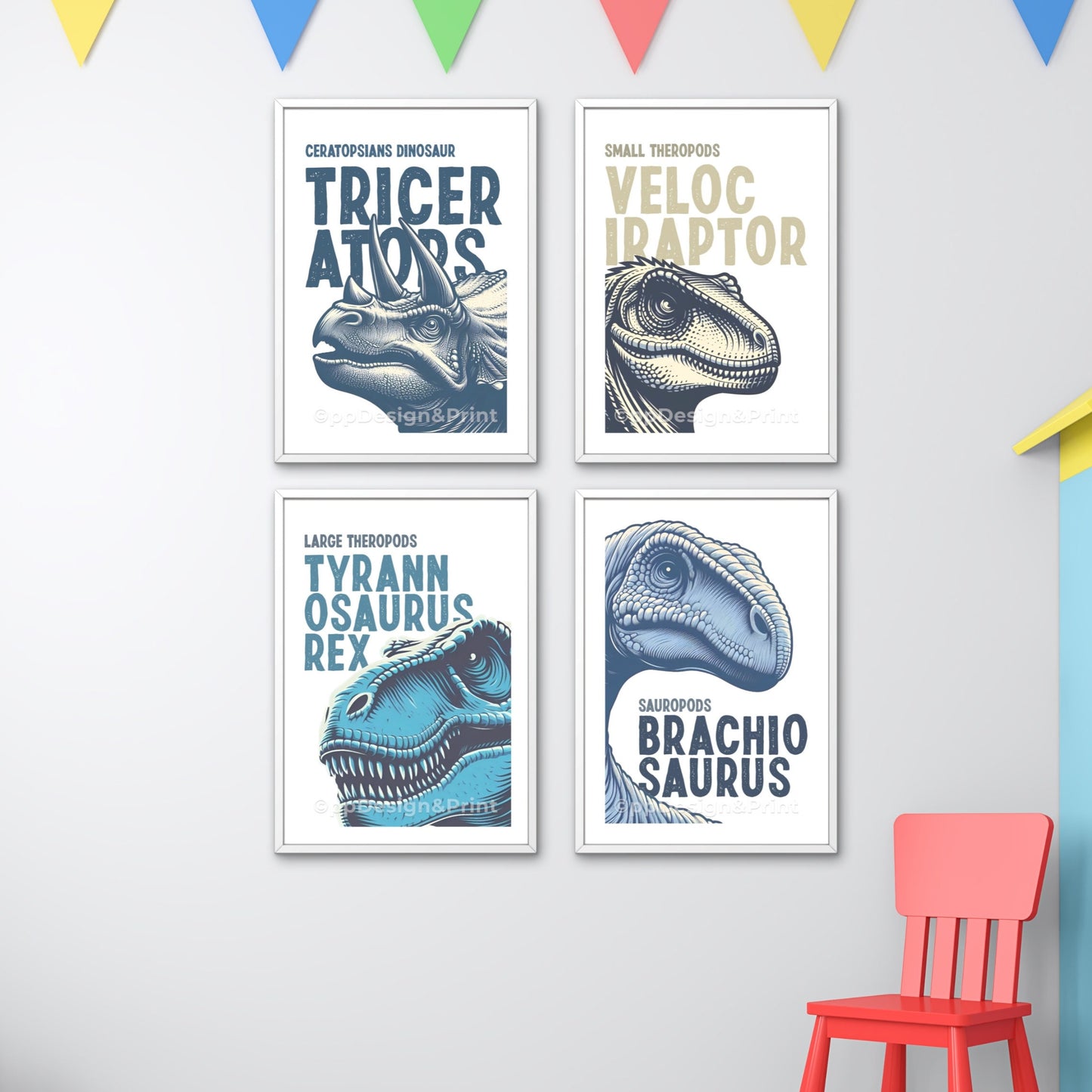 Dinosaur boys room prints Set of 4