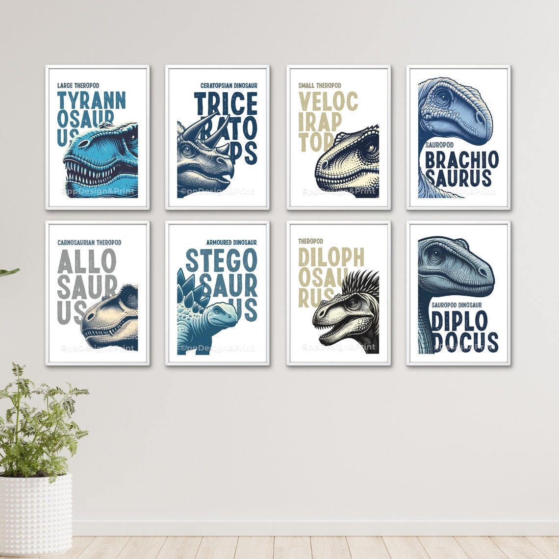 Dinosaur Prints Set of 8