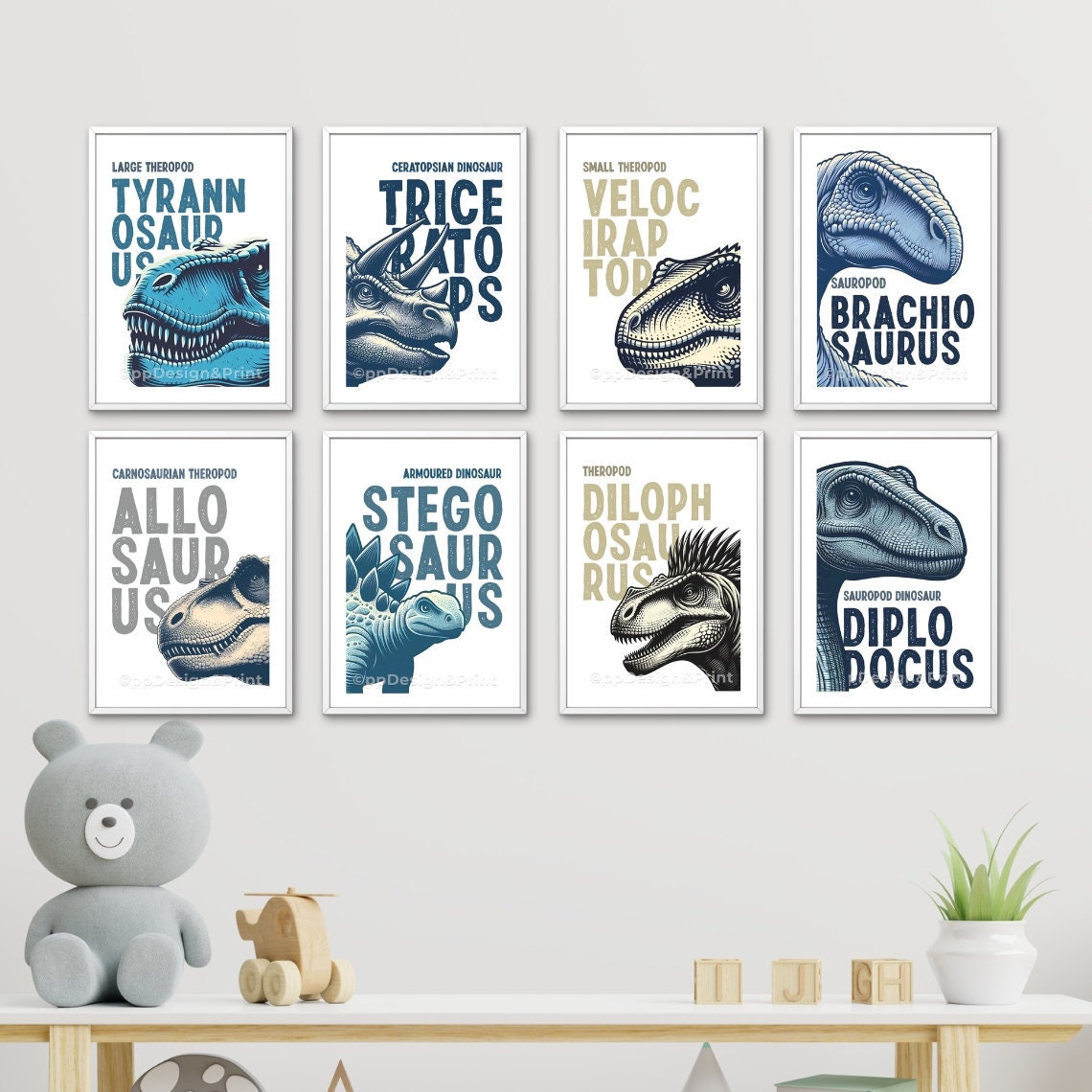 Dinosaur Prints Set of 8