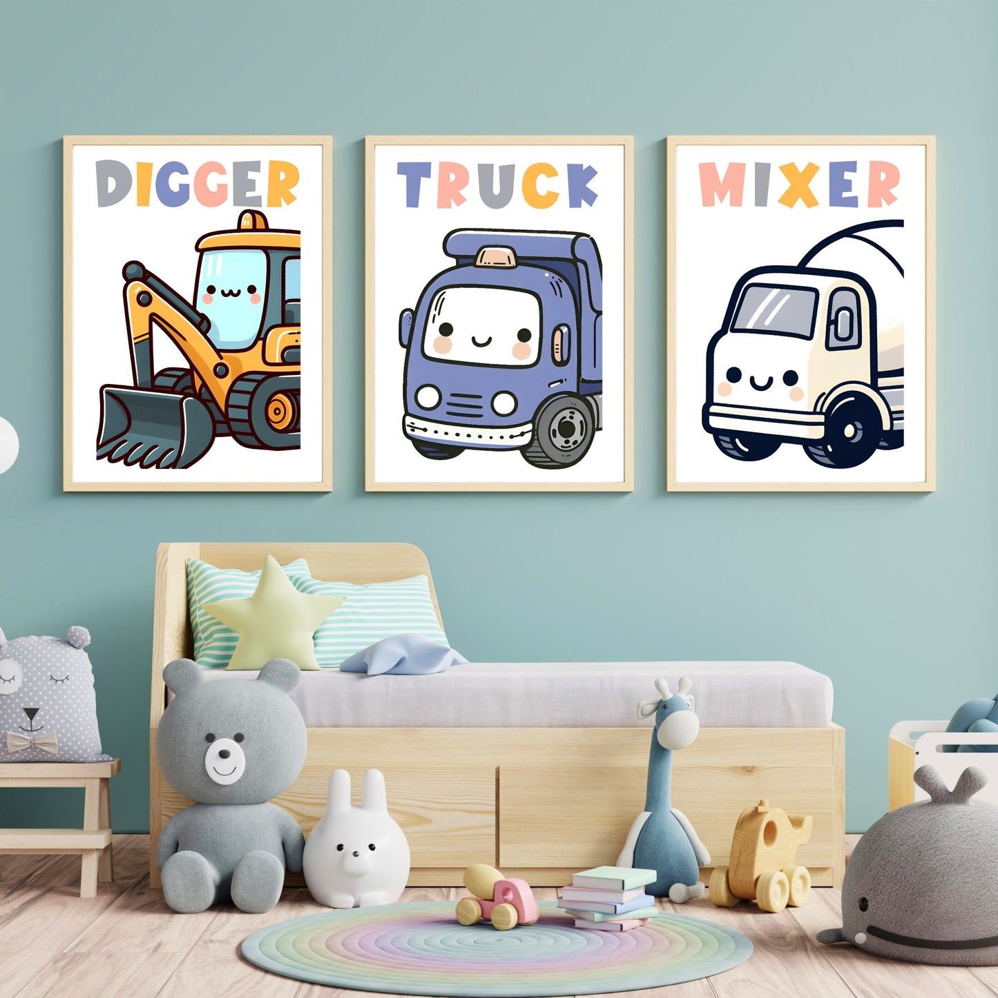 Construction truck nursery prints set of 3