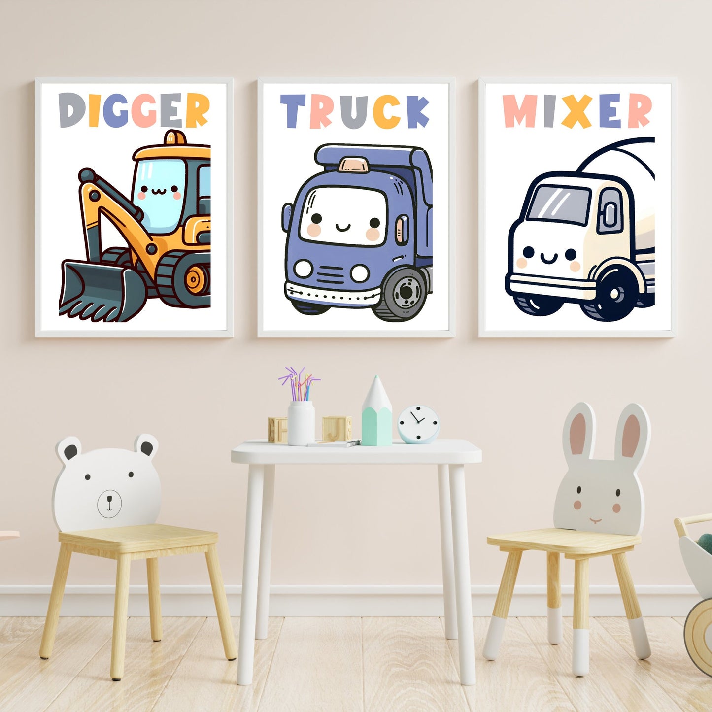 Construction truck nursery prints set of 3