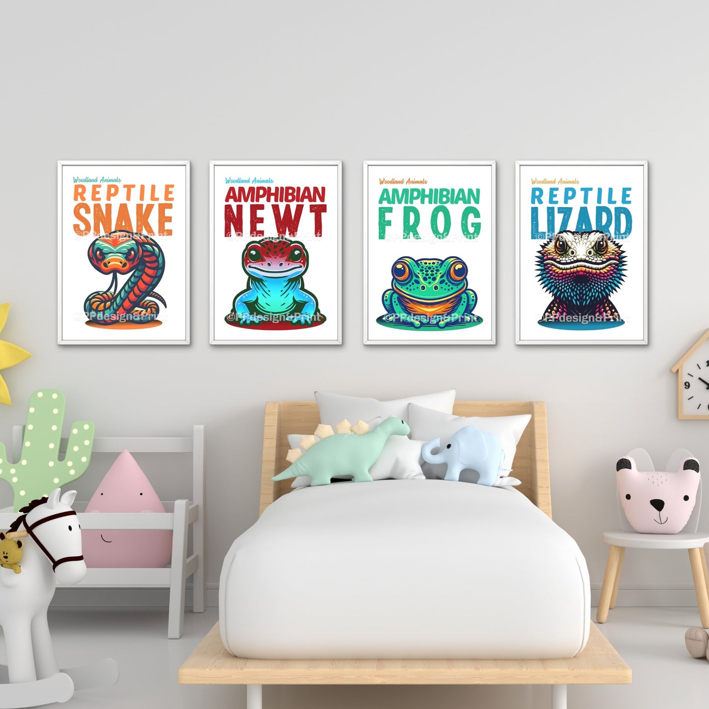 Reptile & Amphibian boys room prints Set of 4