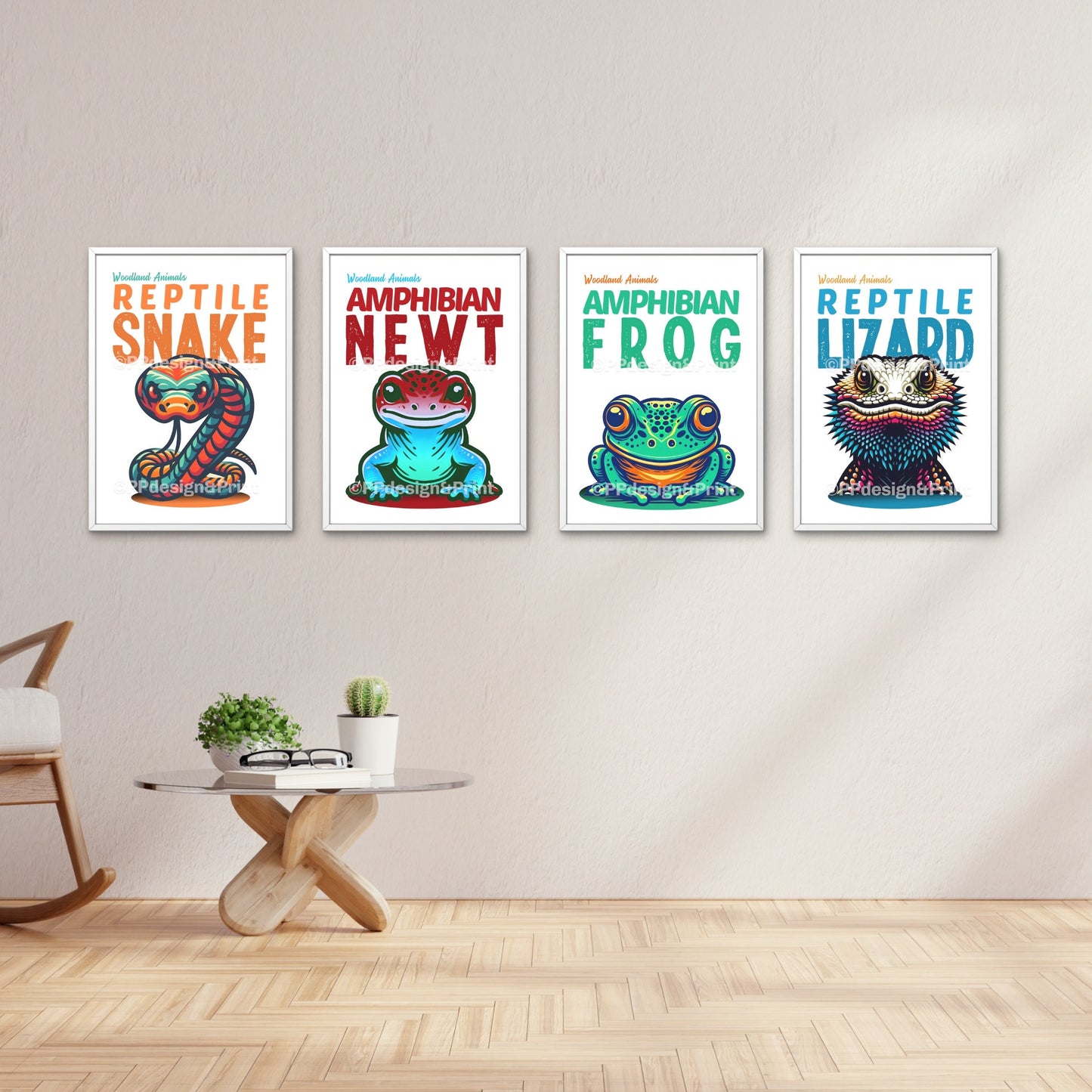 Reptile & Amphibian boys room prints Set of 4