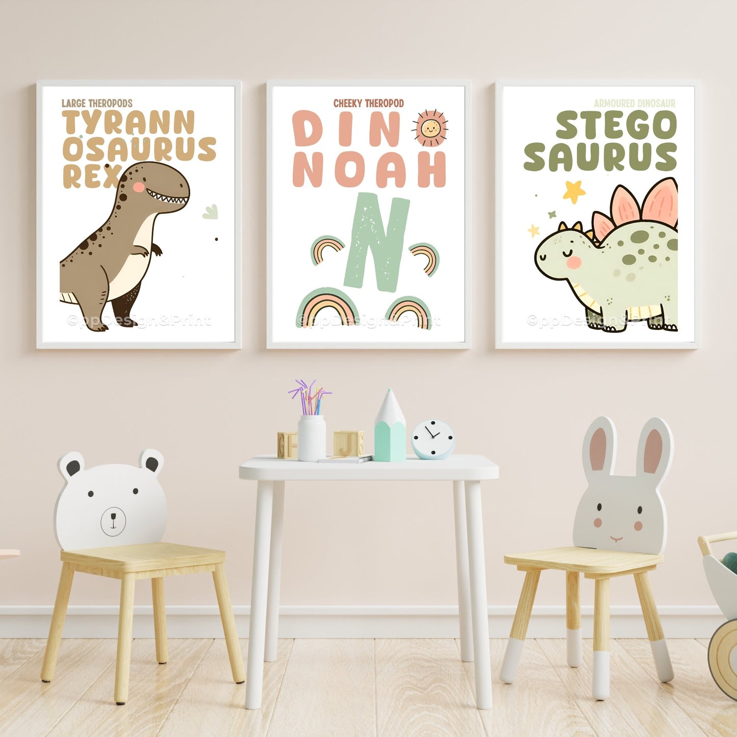 Personalised Dinosaur prints set of 3