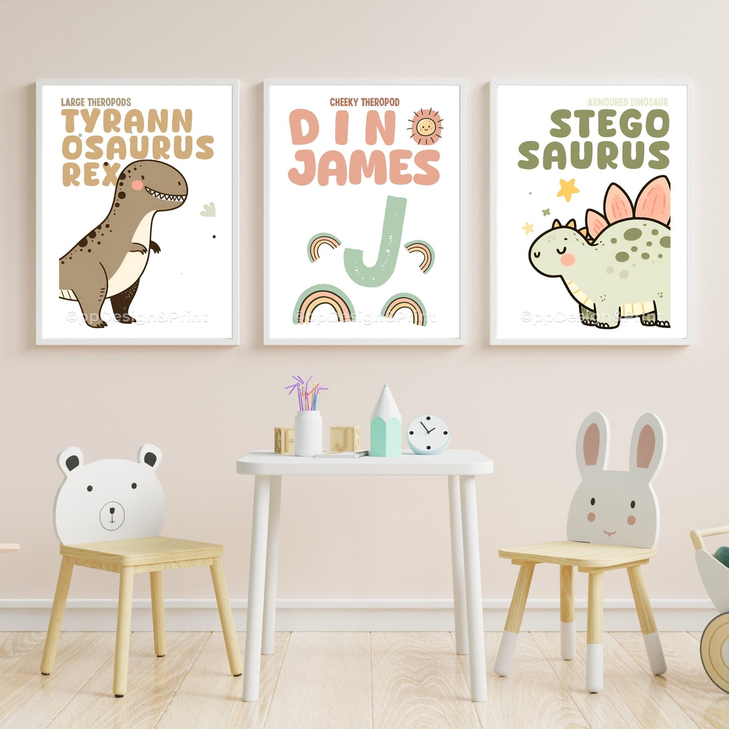 Personalised Dinosaur prints set of 3