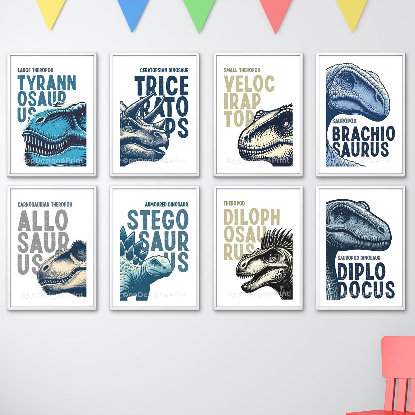 Dinosaur Prints Set of 8