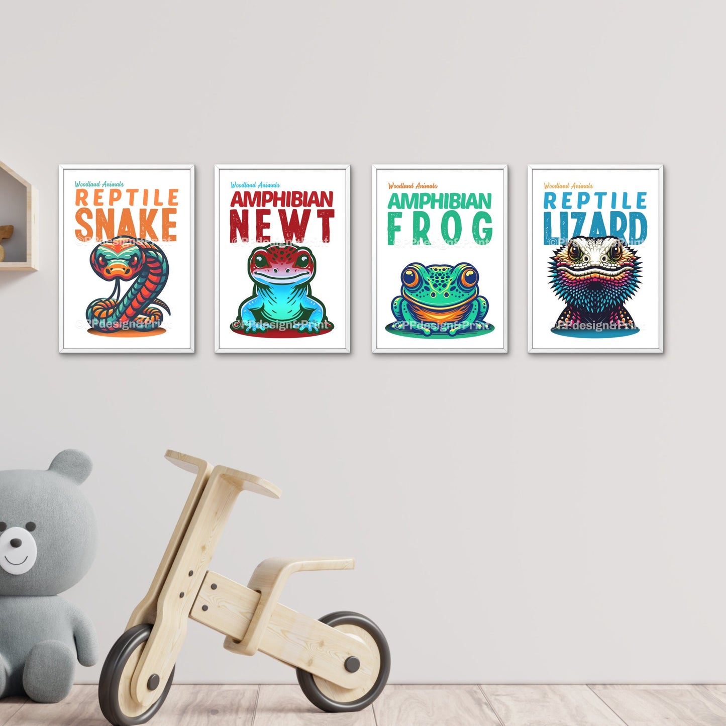 Reptile & Amphibian boys room prints Set of 4