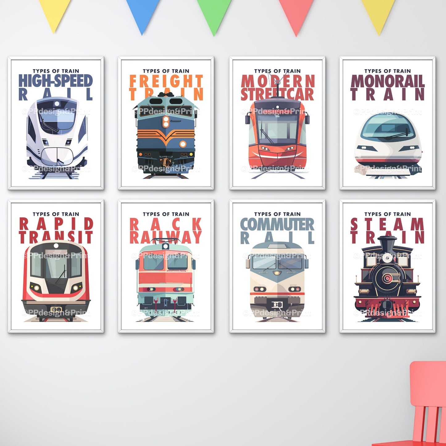 Train Prints set of 8