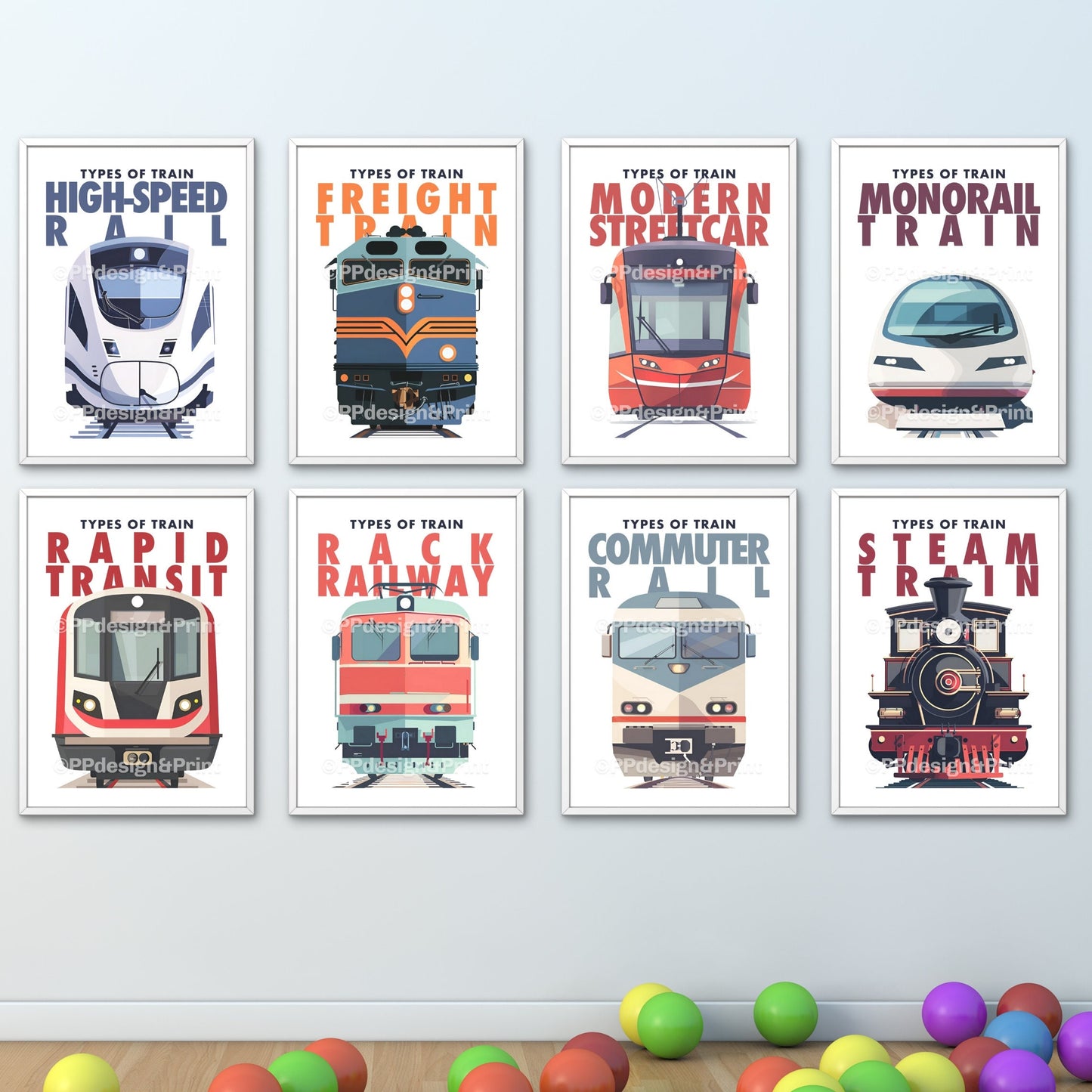 Train Prints set of 8