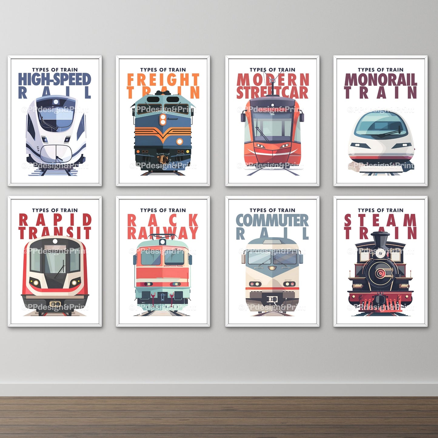 Train Prints set of 8