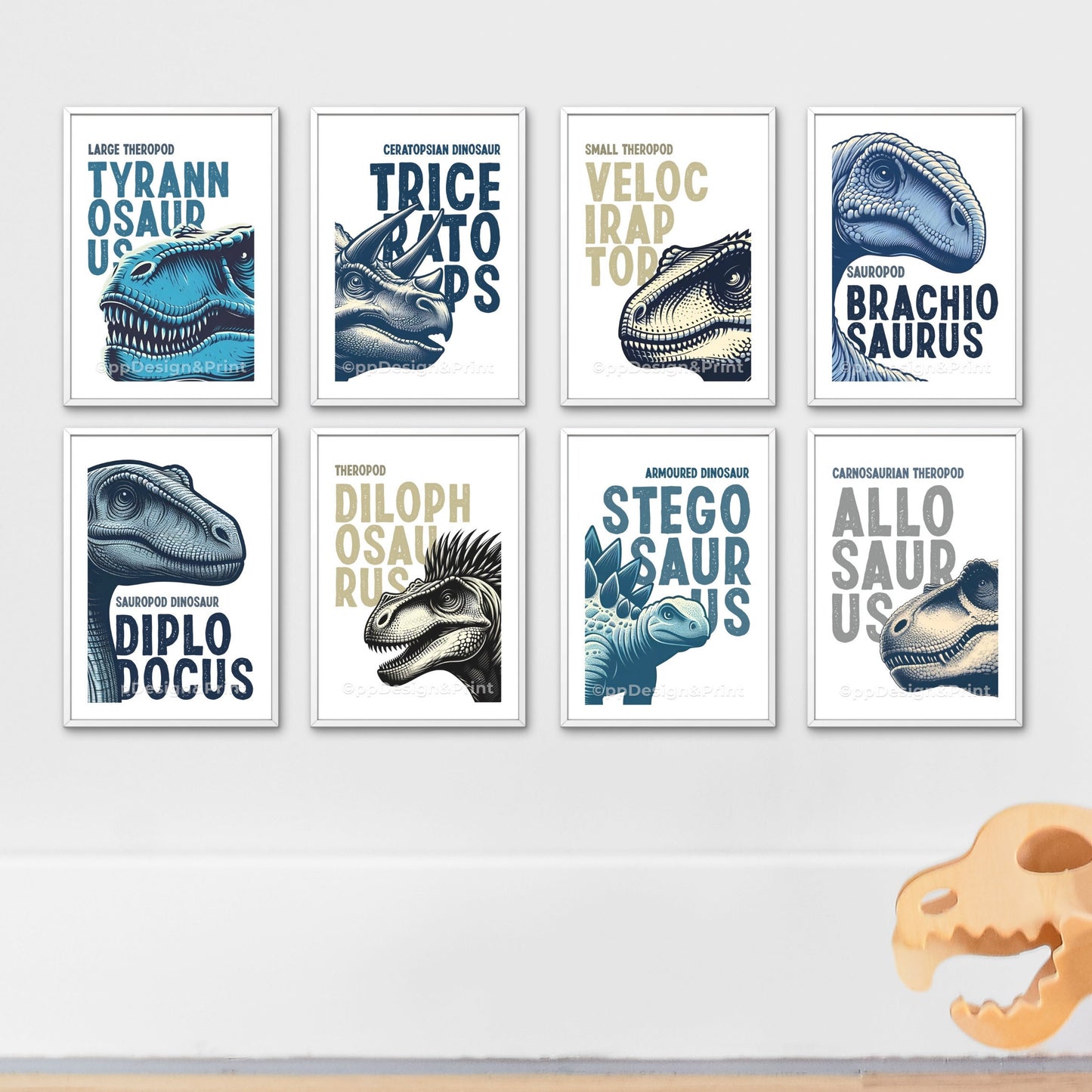 Dinosaur Prints Set of 8