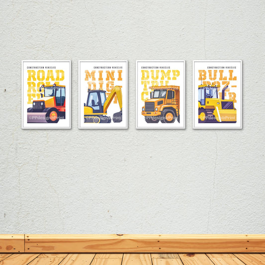 Construction Truck Prints set of 4