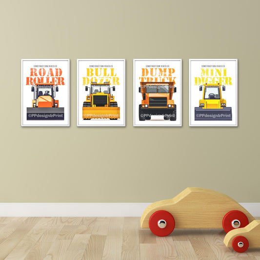 Construction Truck Prints Set of 4