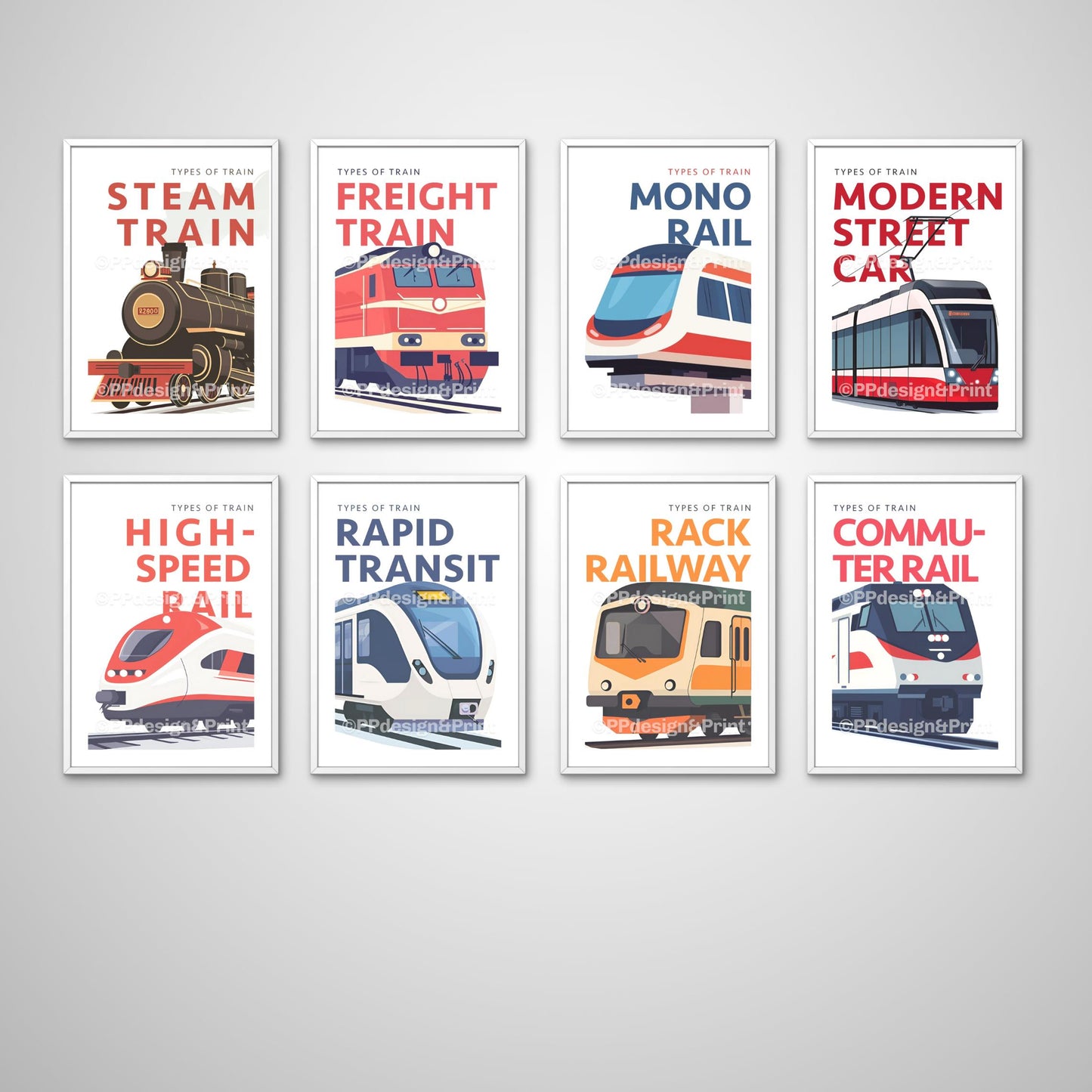 Train Prints set of 8