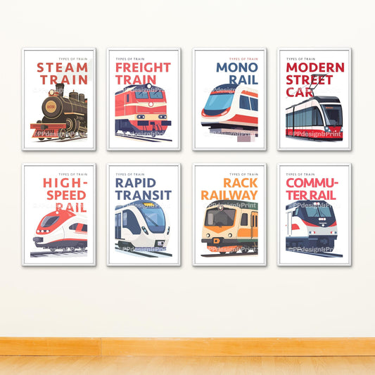 Train Prints set of 8