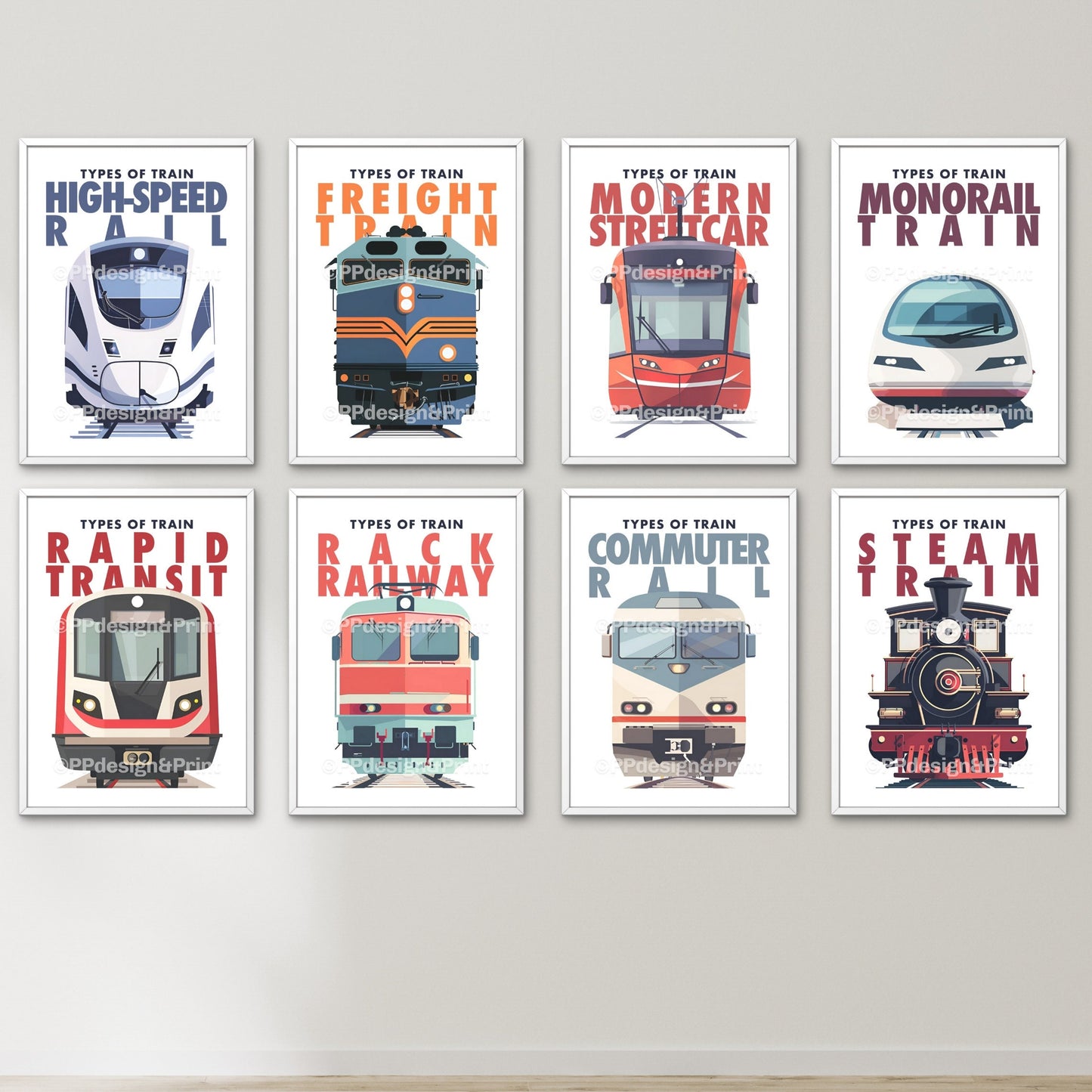 Train Prints set of 8