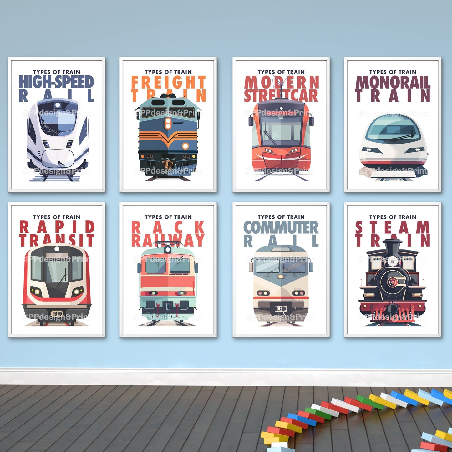 Train Prints set of 8