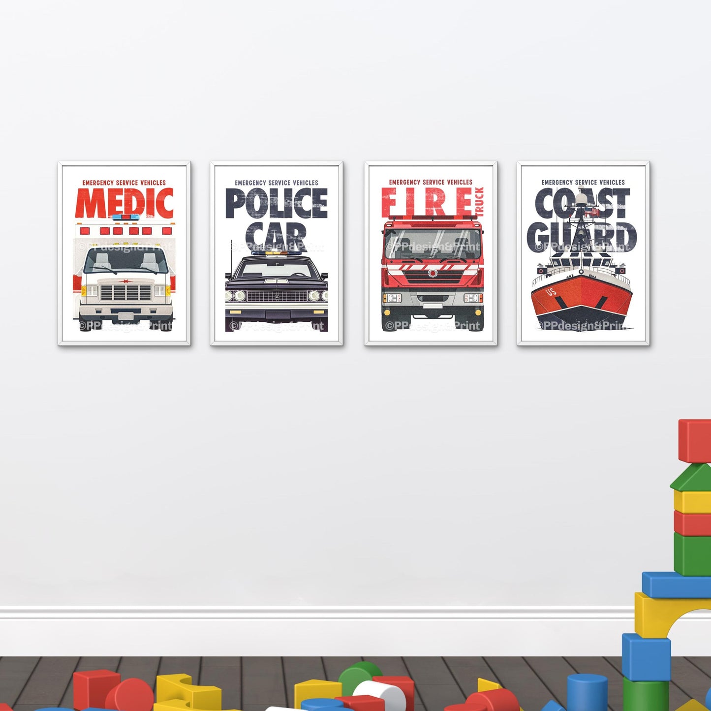 Emergency Vehicle Prints, USA, Set of 4