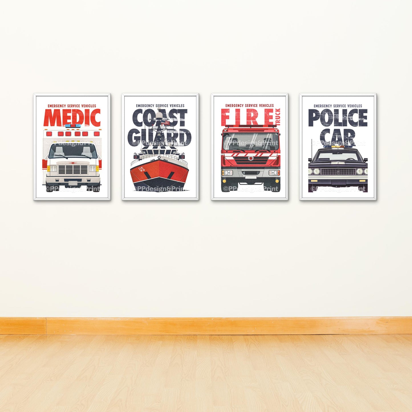 Emergency Vehicle Prints, USA, Set of 4