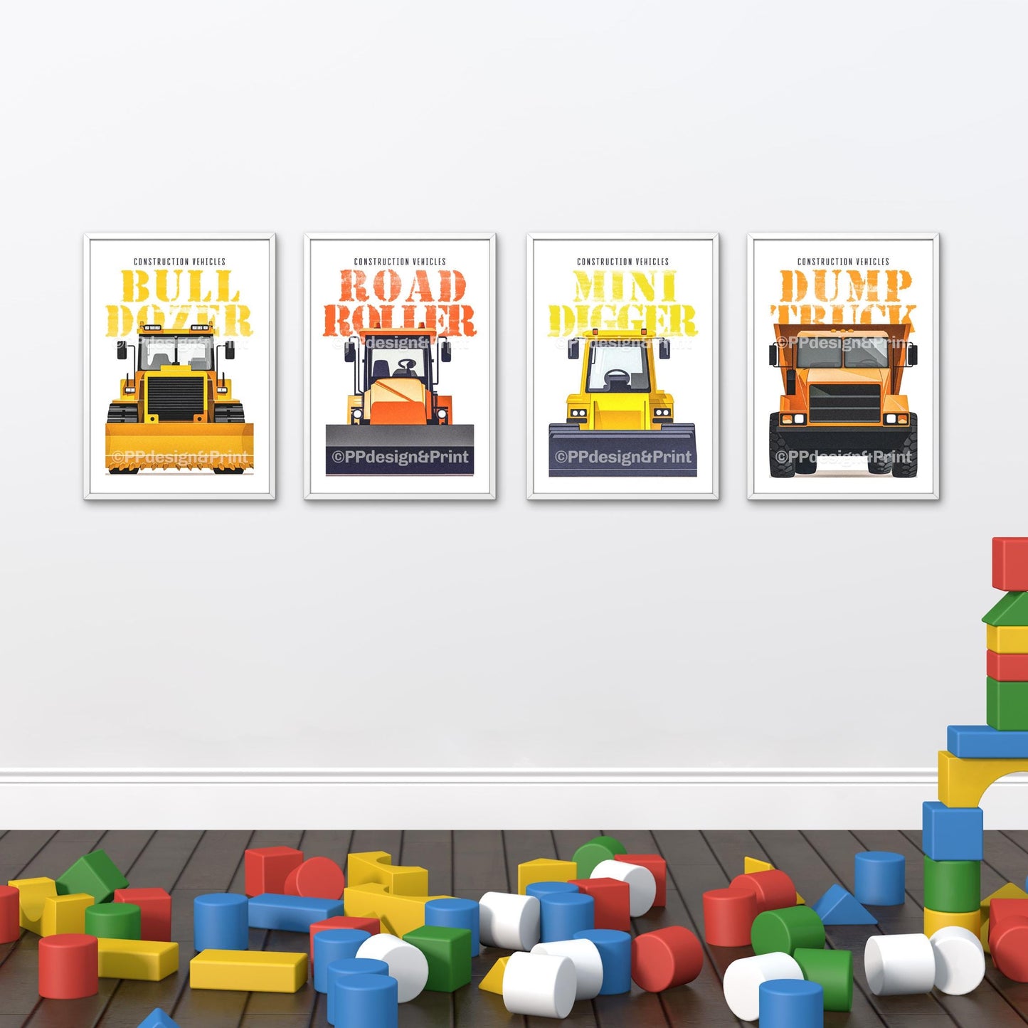 Construction Truck Prints Set of 4