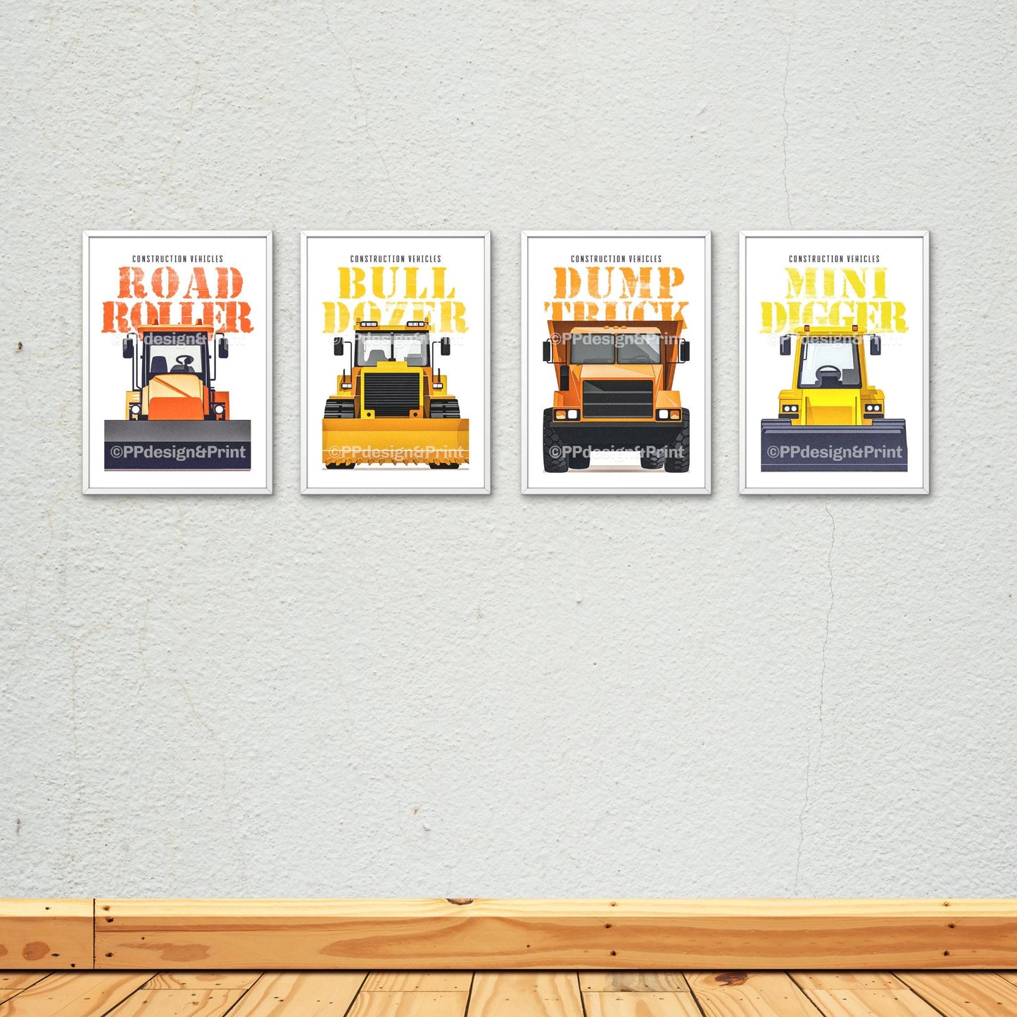 Construction Truck Prints Set of 4