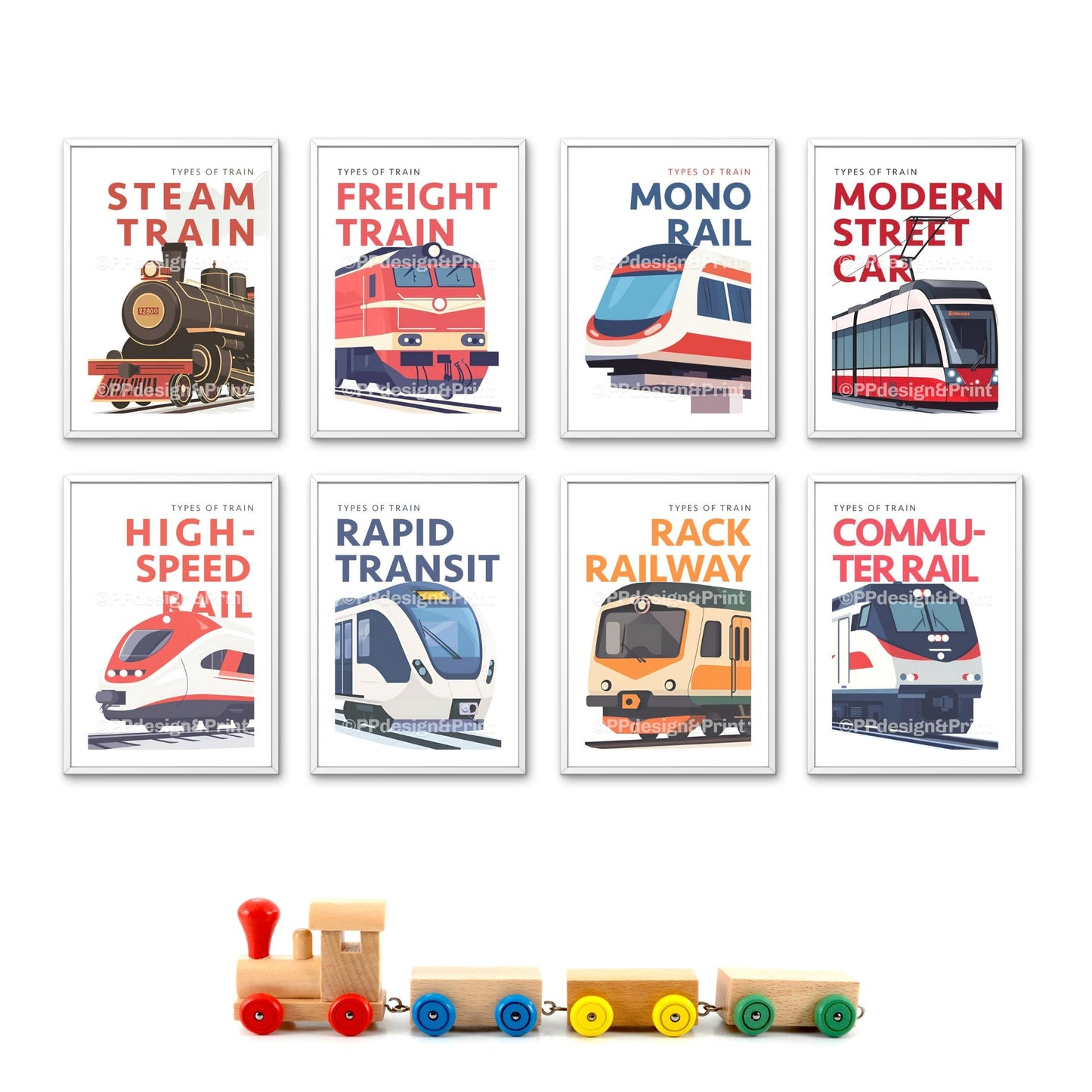 Train Prints set of 8