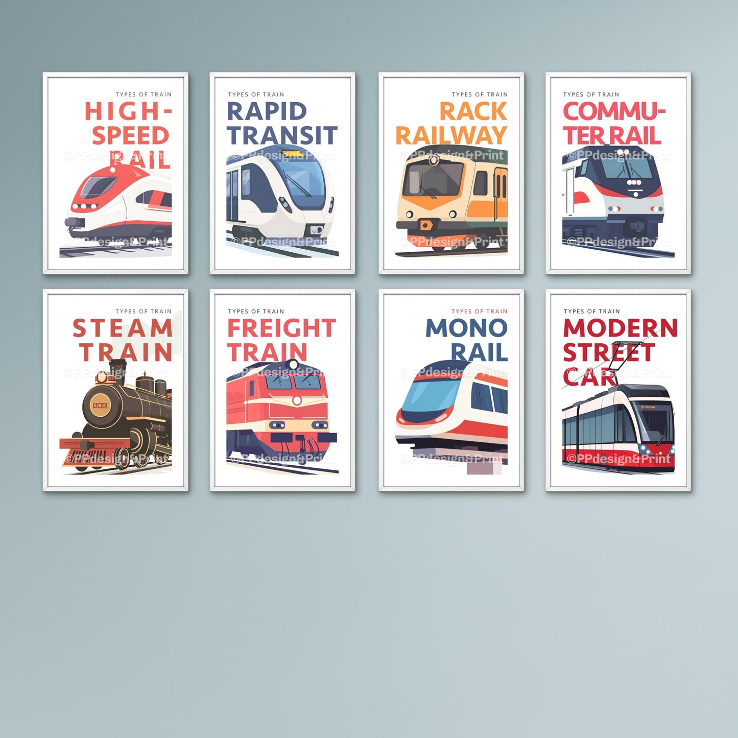 Train Prints set of 8