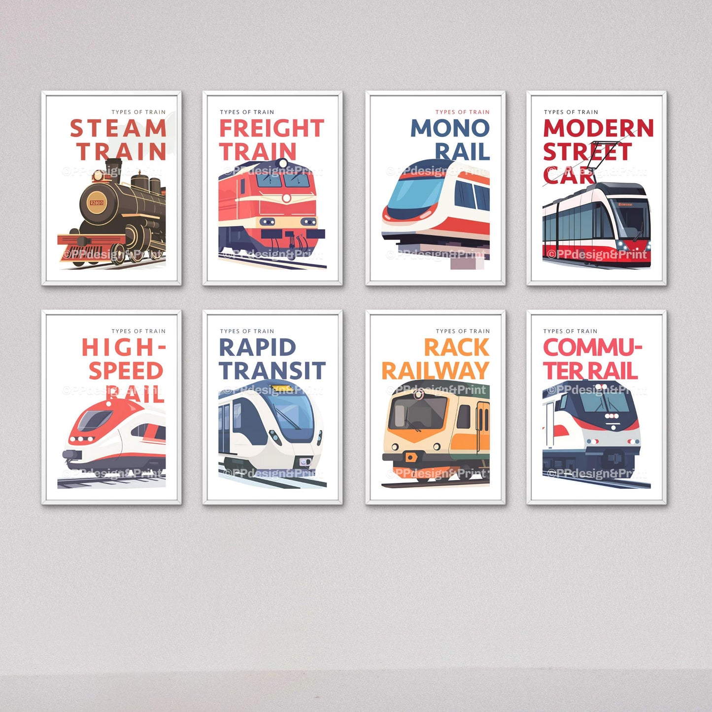 Train Prints set of 8