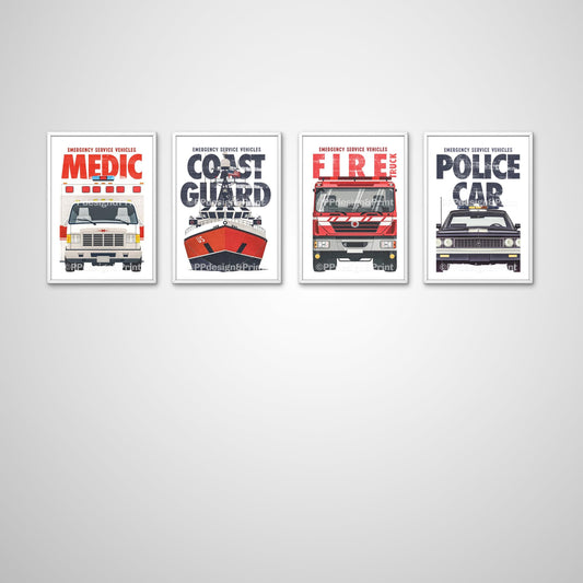 Emergency Vehicle Prints, USA, Set of 4