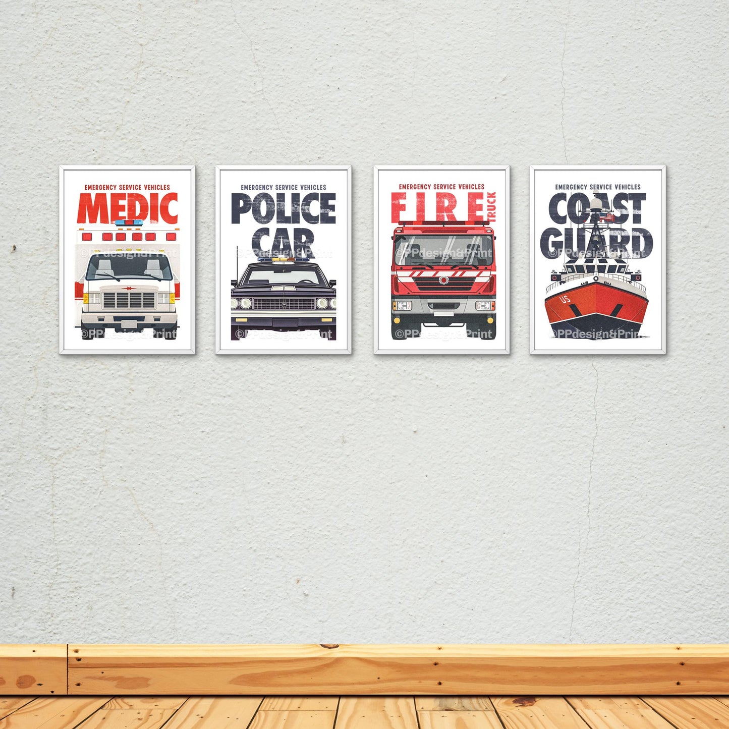 Emergency Vehicle Prints, USA, Set of 4