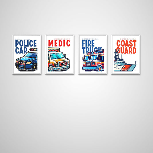 Emergency Vehicle Prints Set of 4