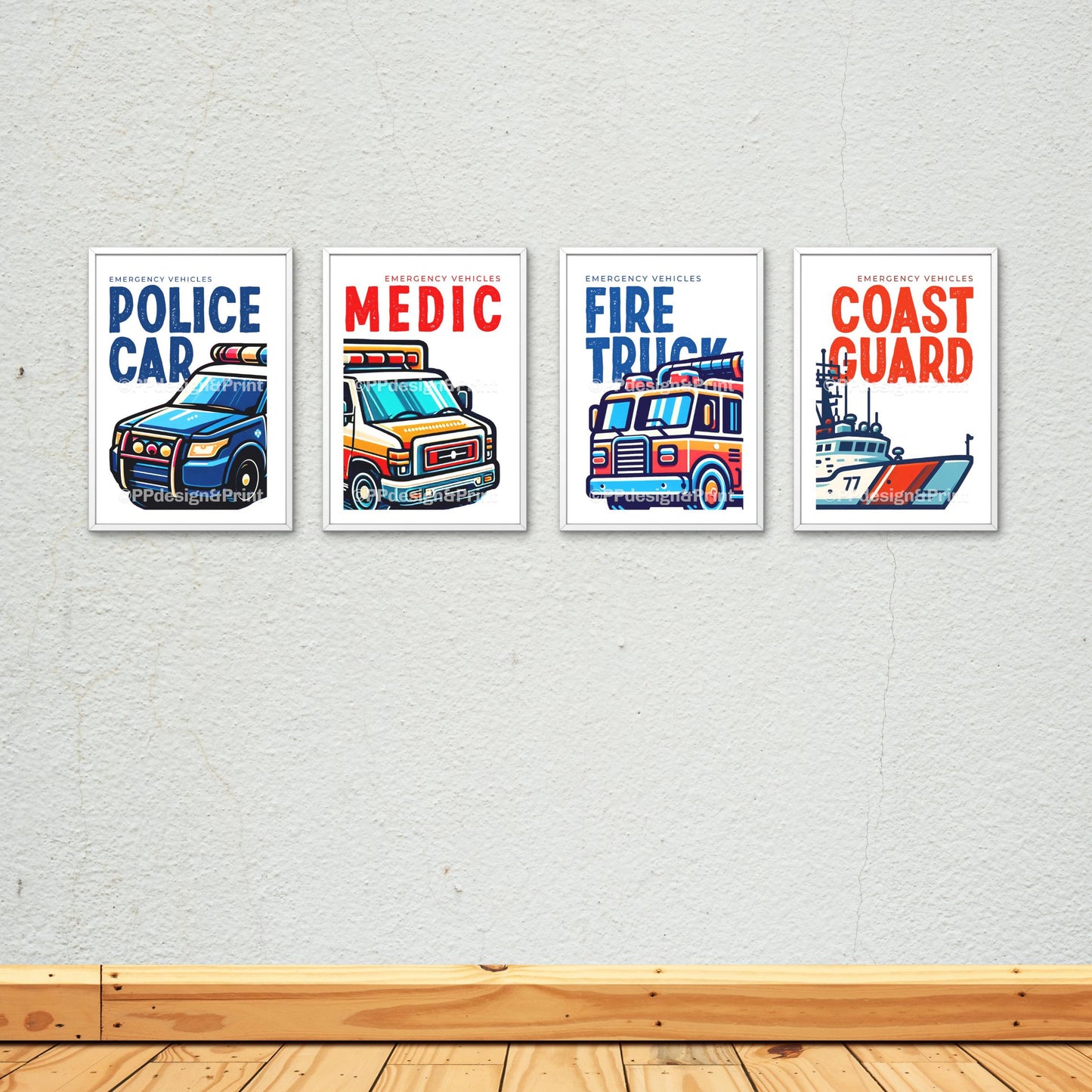 Emergency Vehicle Prints Set of 4